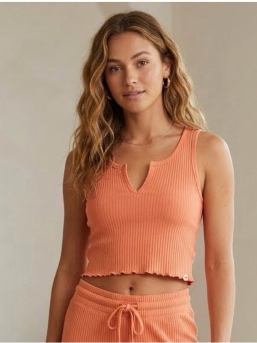 Billabong Ribbed Notch-Neck Crop Tank Top - Coral